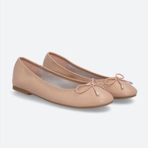 Blush Leather Ballet Flats with Bow Detail